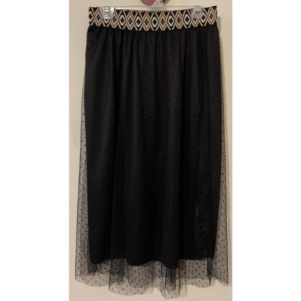 Highness Womens Small Long Black Layered Elastic Waist Skirt! A4253